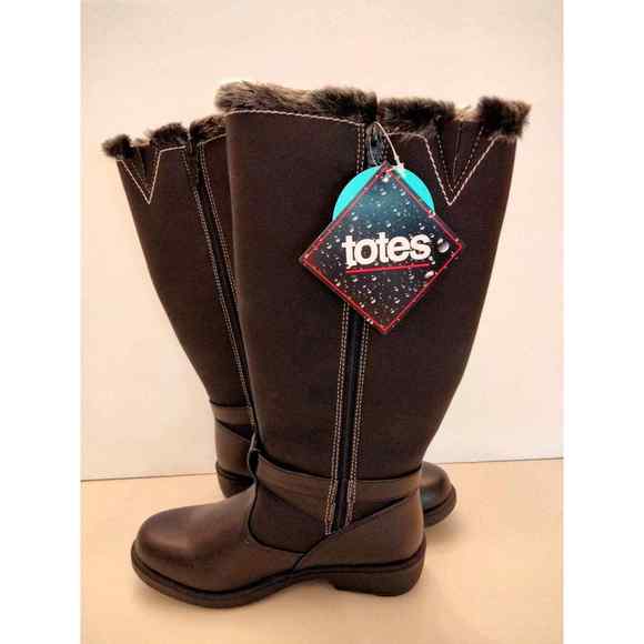 Totes warm  faux fur lined weather proof long boots zip closure woman size 6 - Picture 3 of 11